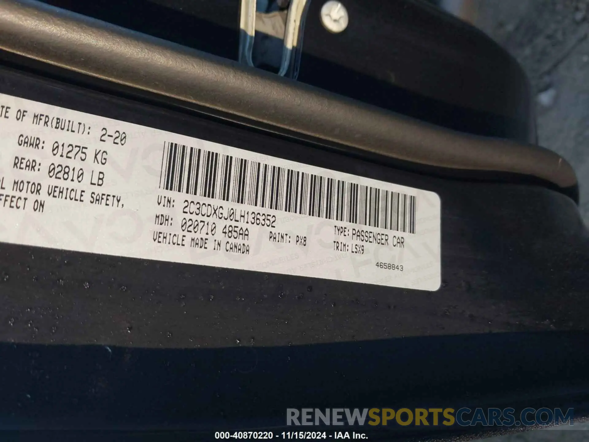 9 fotografías del automóvil dañado 2C3CDXGJ0LH136352 DODGE CHARGER 2020