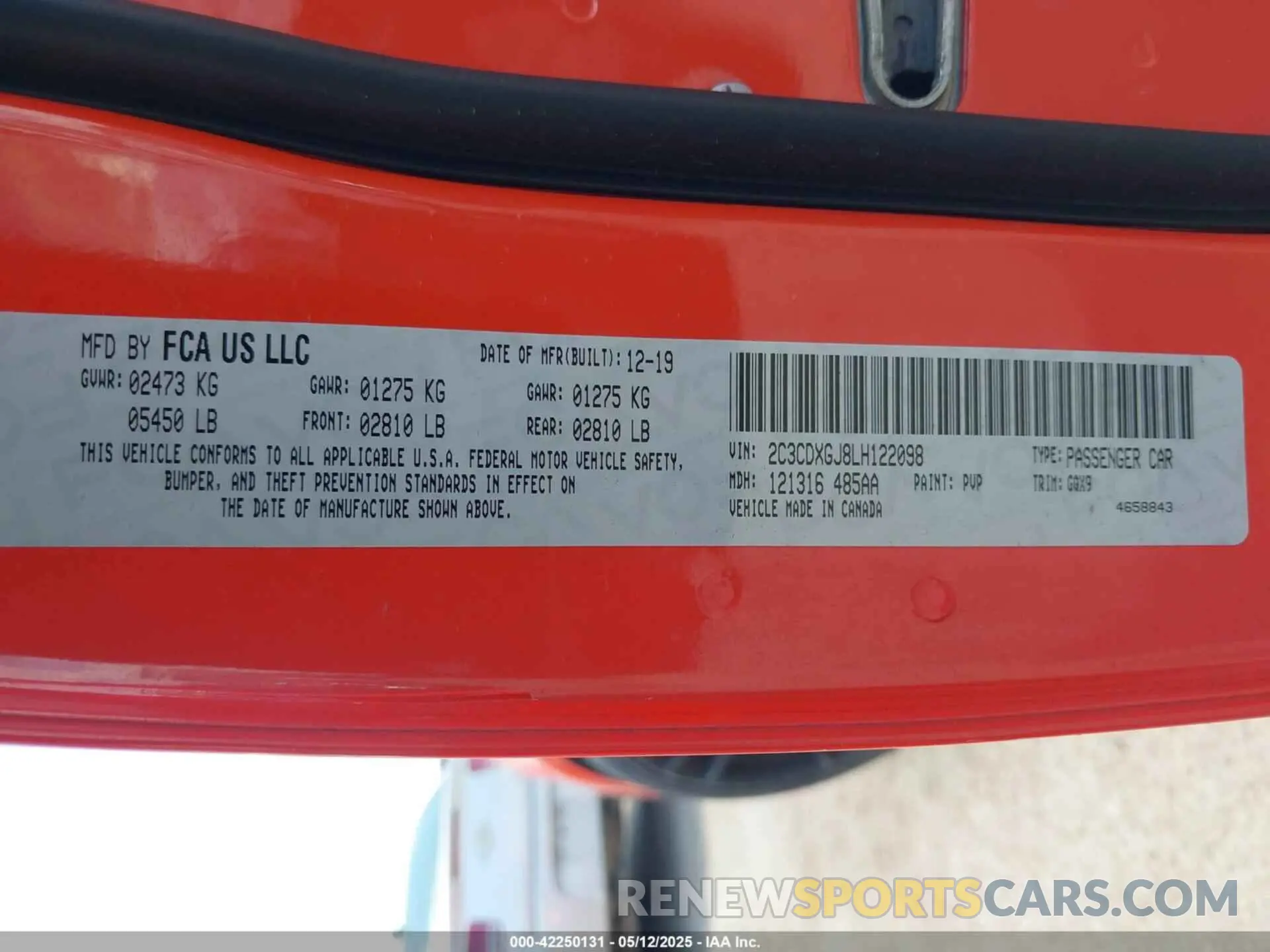 9 fotografías del automóvil dañado 2C3CDXGJ8LH122098 DODGE CHARGER 2020