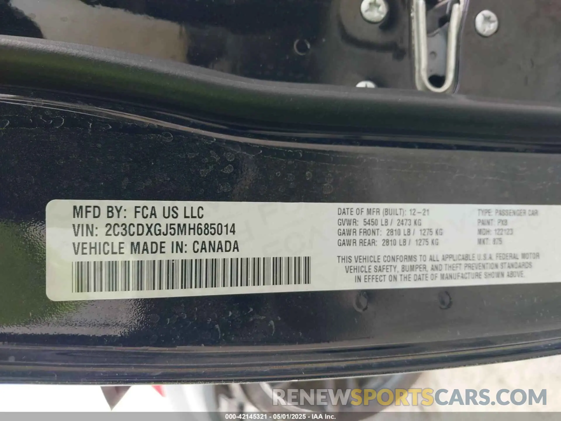 9 fotografías del automóvil dañado 2C3CDXGJ5MH685014 DODGE CHARGER 2021