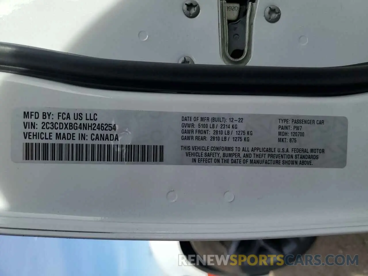 12 fotografías del automóvil dañado 2C3CDXBG4NH246254 DODGE CHARGER 2022