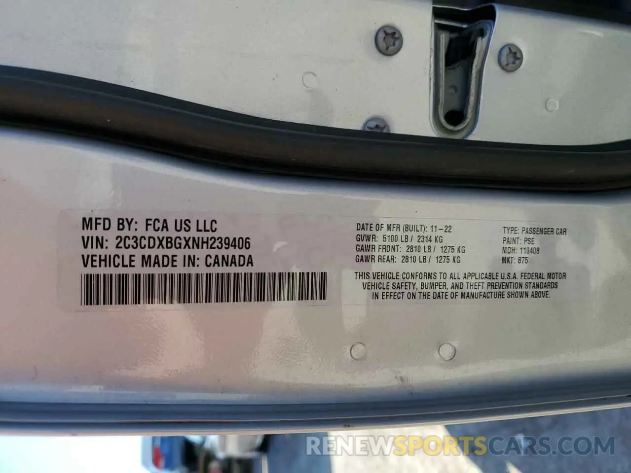 12 fotografías del automóvil dañado 2C3CDXBGXNH239406 DODGE CHARGER 2022