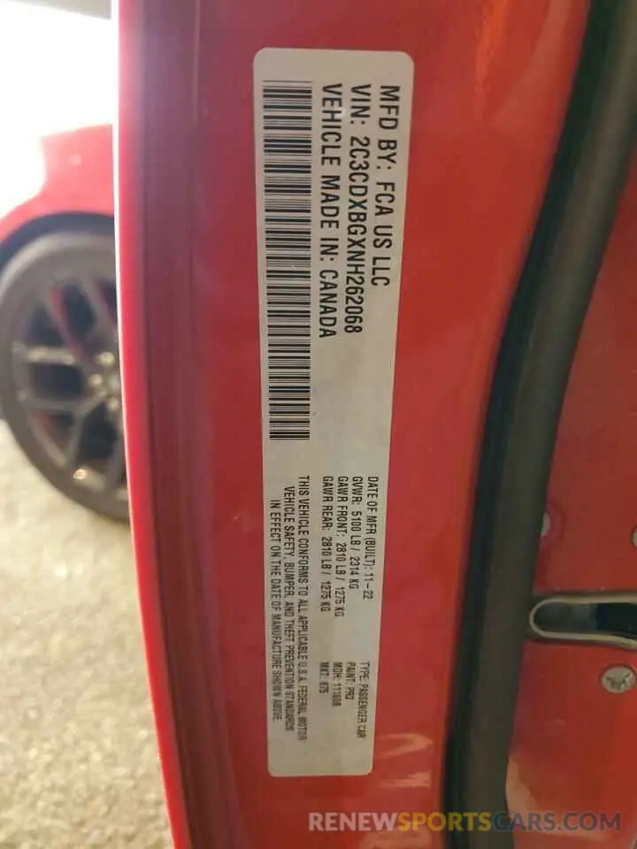 15 fotografías del automóvil dañado 2C3CDXBGXNH262068 DODGE CHARGER 2022