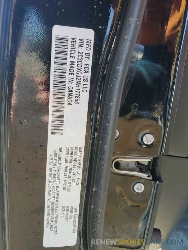 12 fotografías del automóvil dañado 2C3CDXGJ2NH177858 DODGE CHARGER 2022
