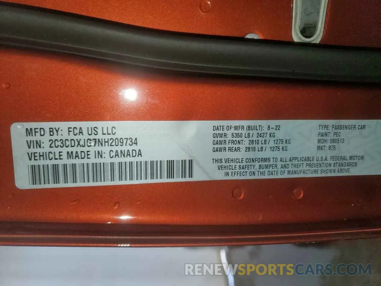 12 fotografías del automóvil dañado 2C3CDXJG7NH209734 DODGE CHARGER 2022