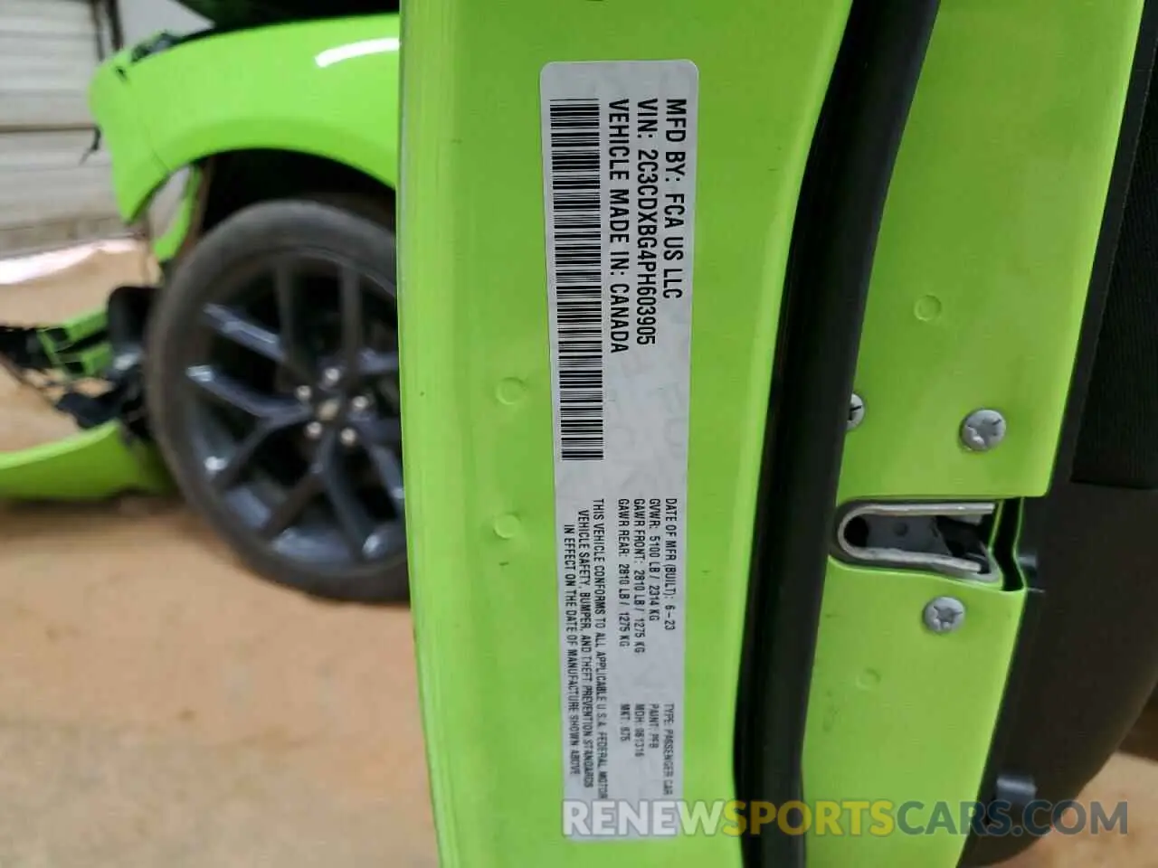 14 fotografías del automóvil dañado 2C3CDXBG4PH603905 DODGE CHARGER 2023
