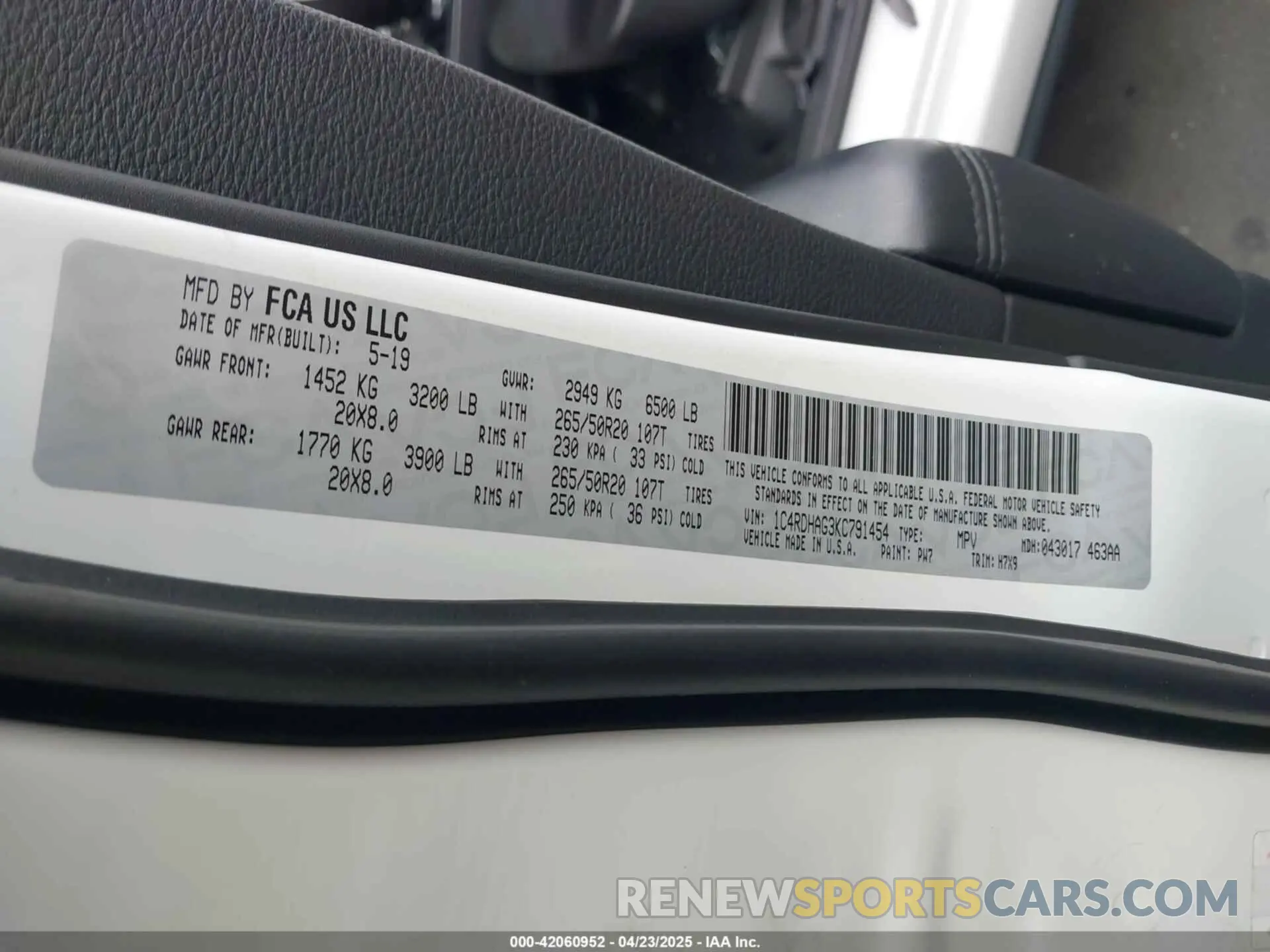9 fotografías del automóvil dañado 1C4RDHAG3KC791454 DODGE DURANGO 2019