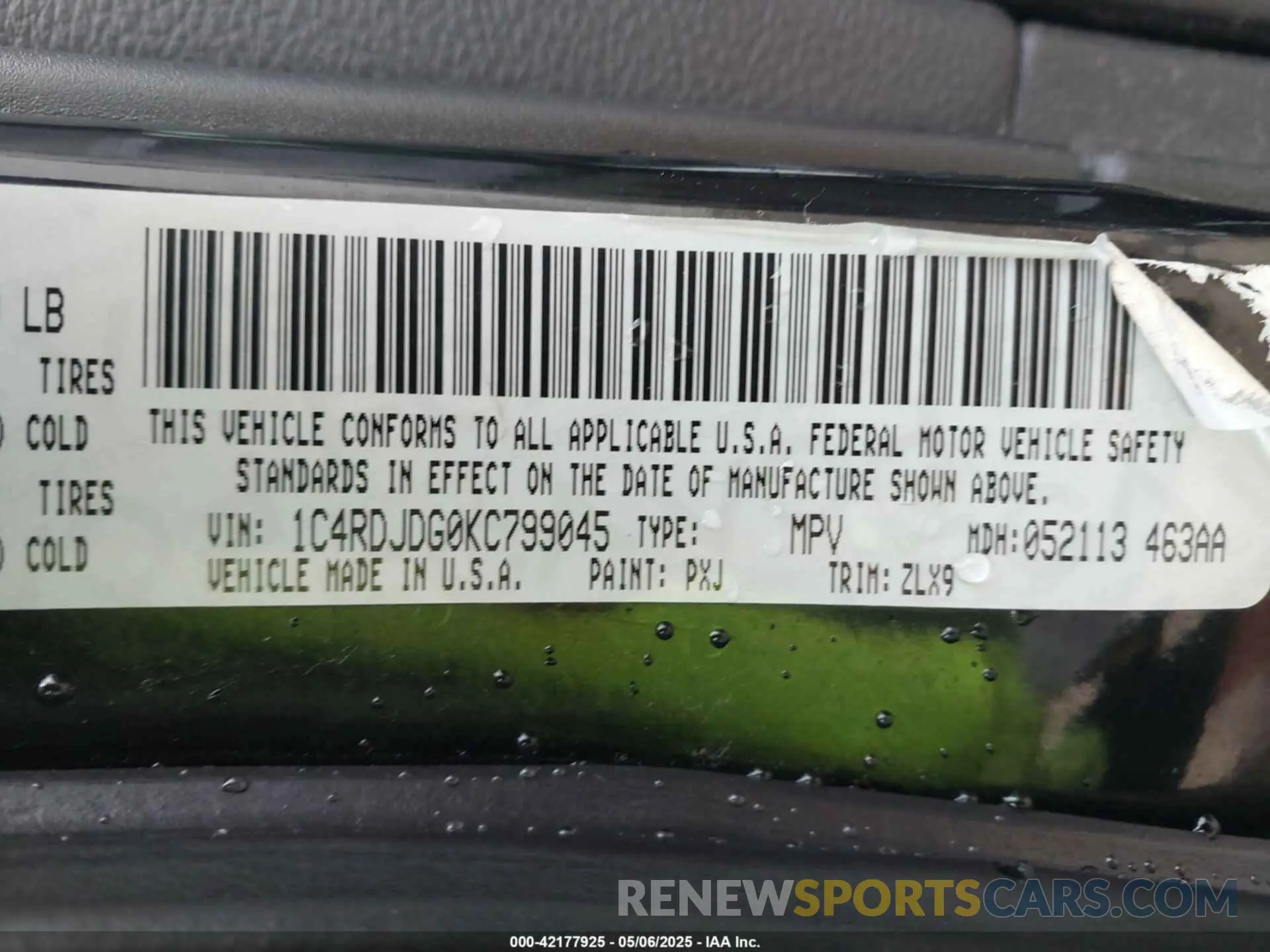 9 fotografías del automóvil dañado 1C4RDJDG0KC799045 DODGE DURANGO 2019