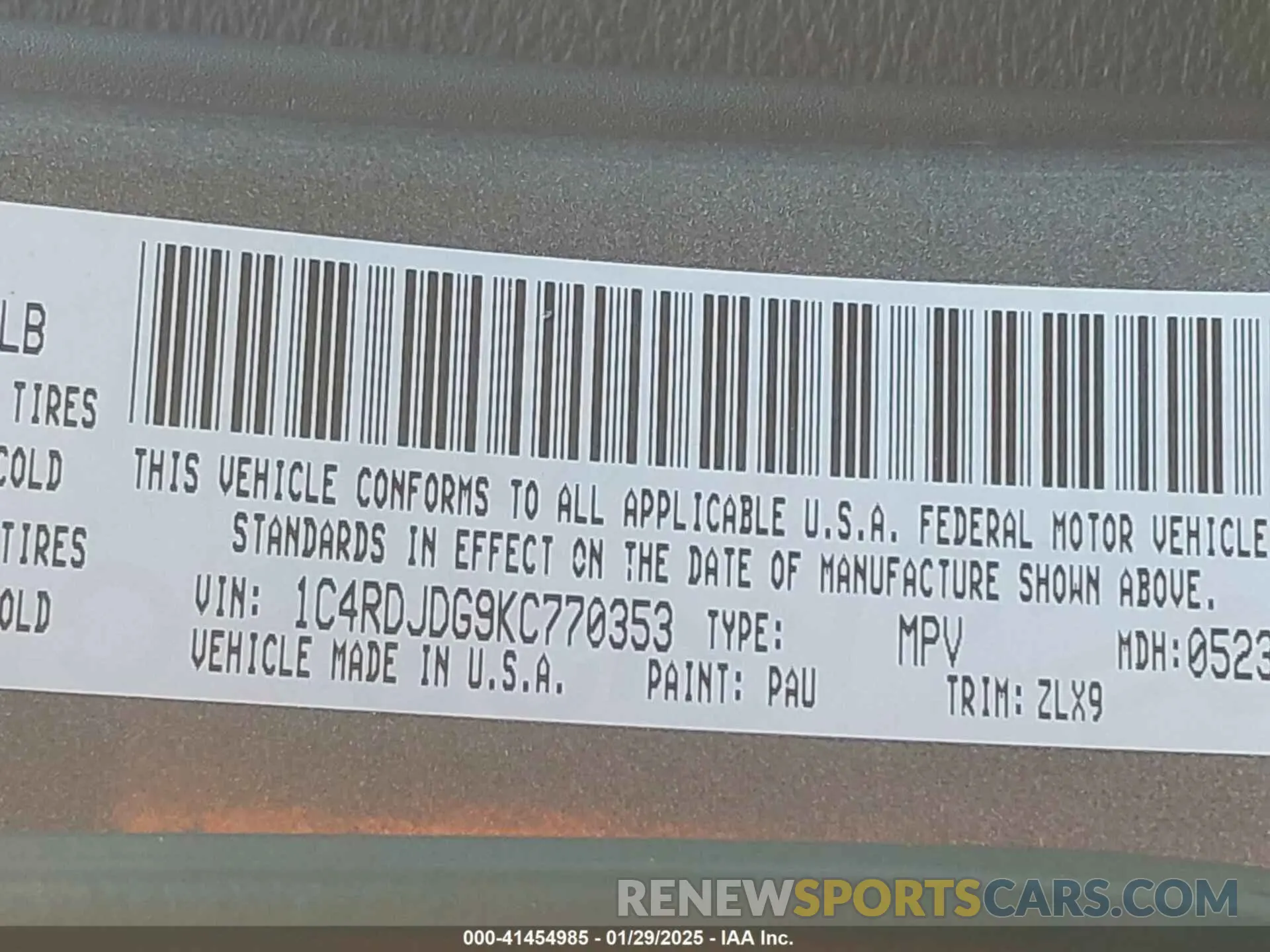 9 fotografías del automóvil dañado 1C4RDJDG9KC770353 DODGE DURANGO 2019