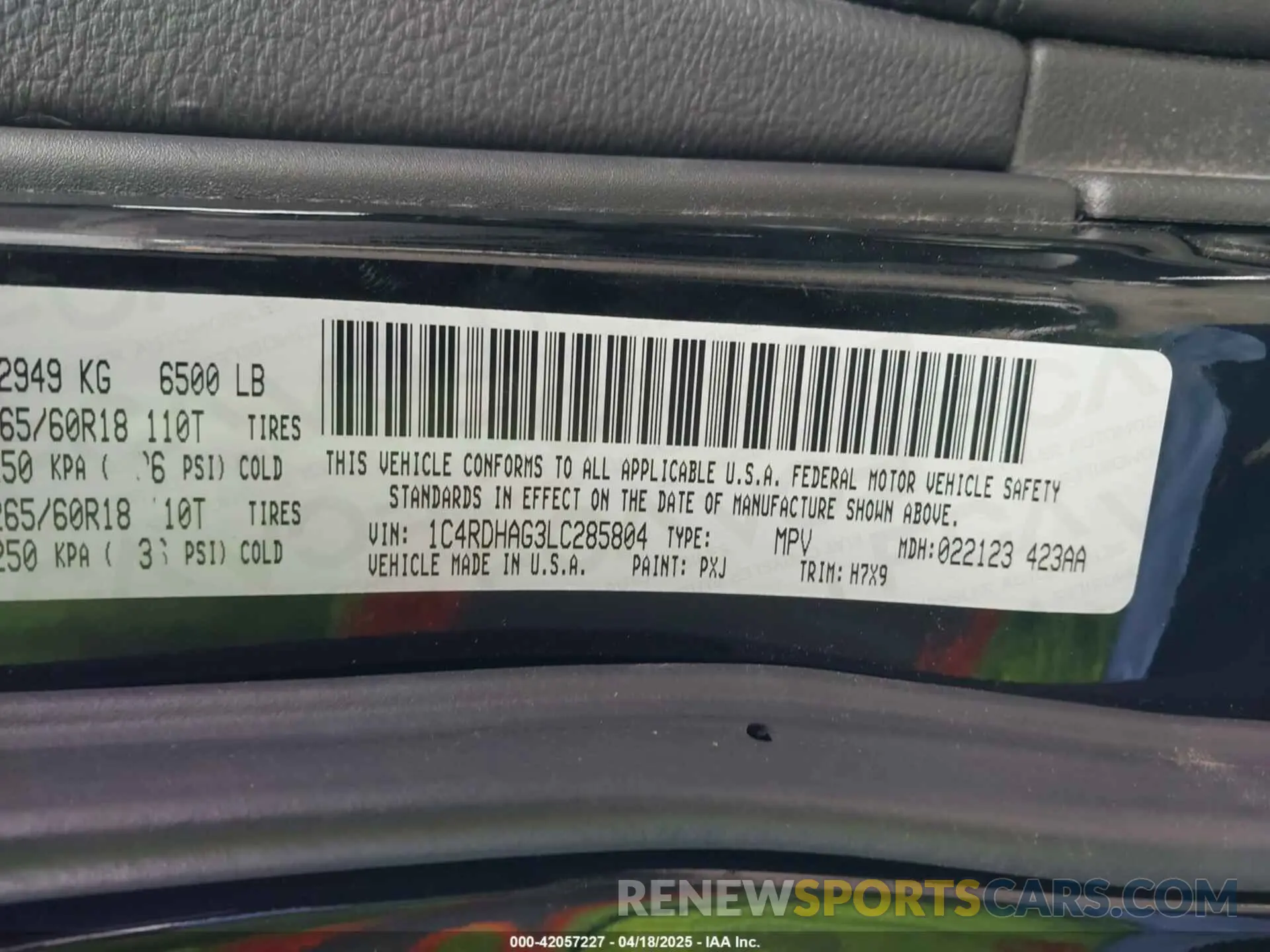 9 fotografías del automóvil dañado 1C4RDHAG3LC285804 DODGE DURANGO 2020