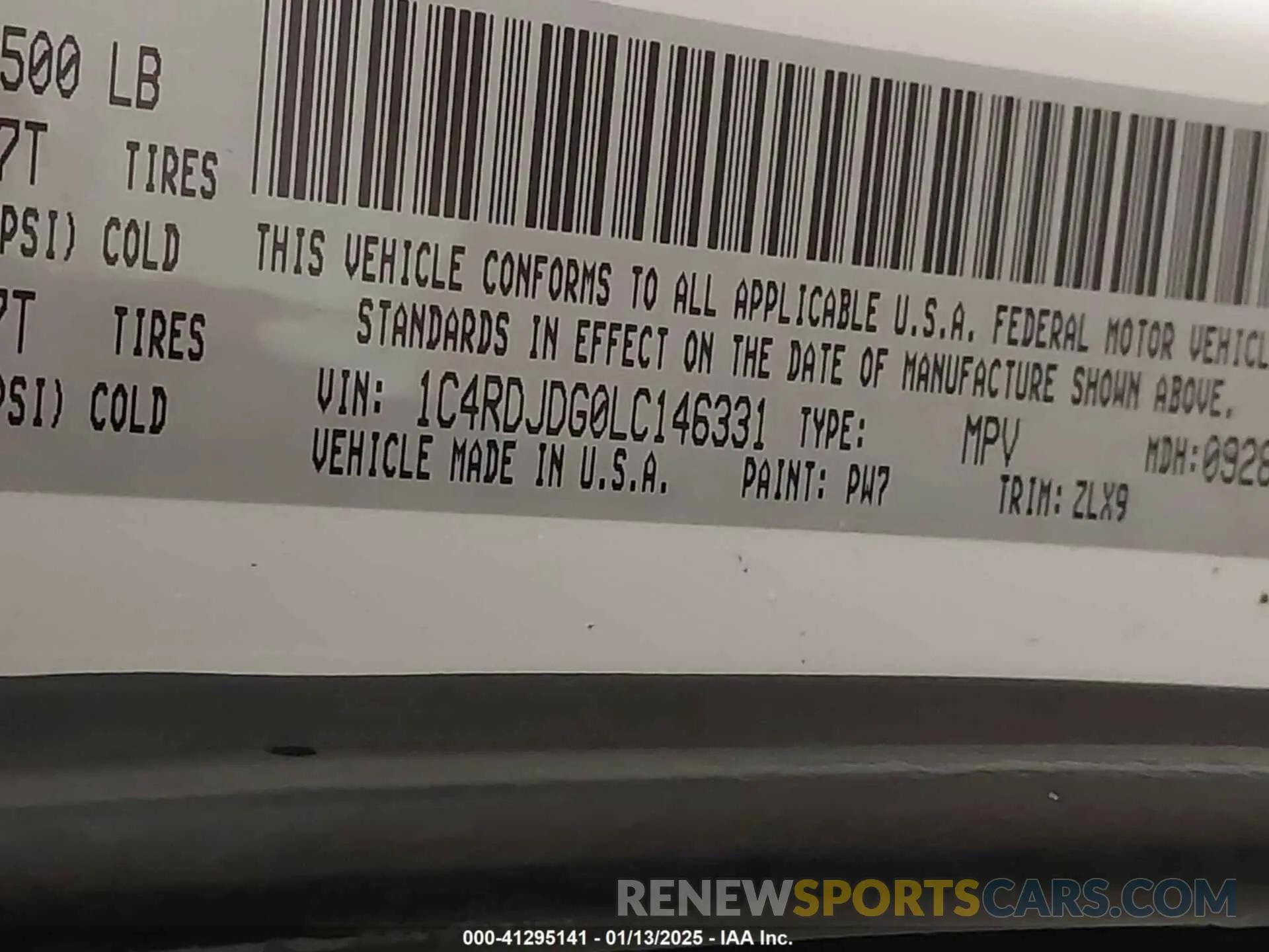 9 fotografías del automóvil dañado 1C4RDJDG0LC146331 DODGE DURANGO 2020