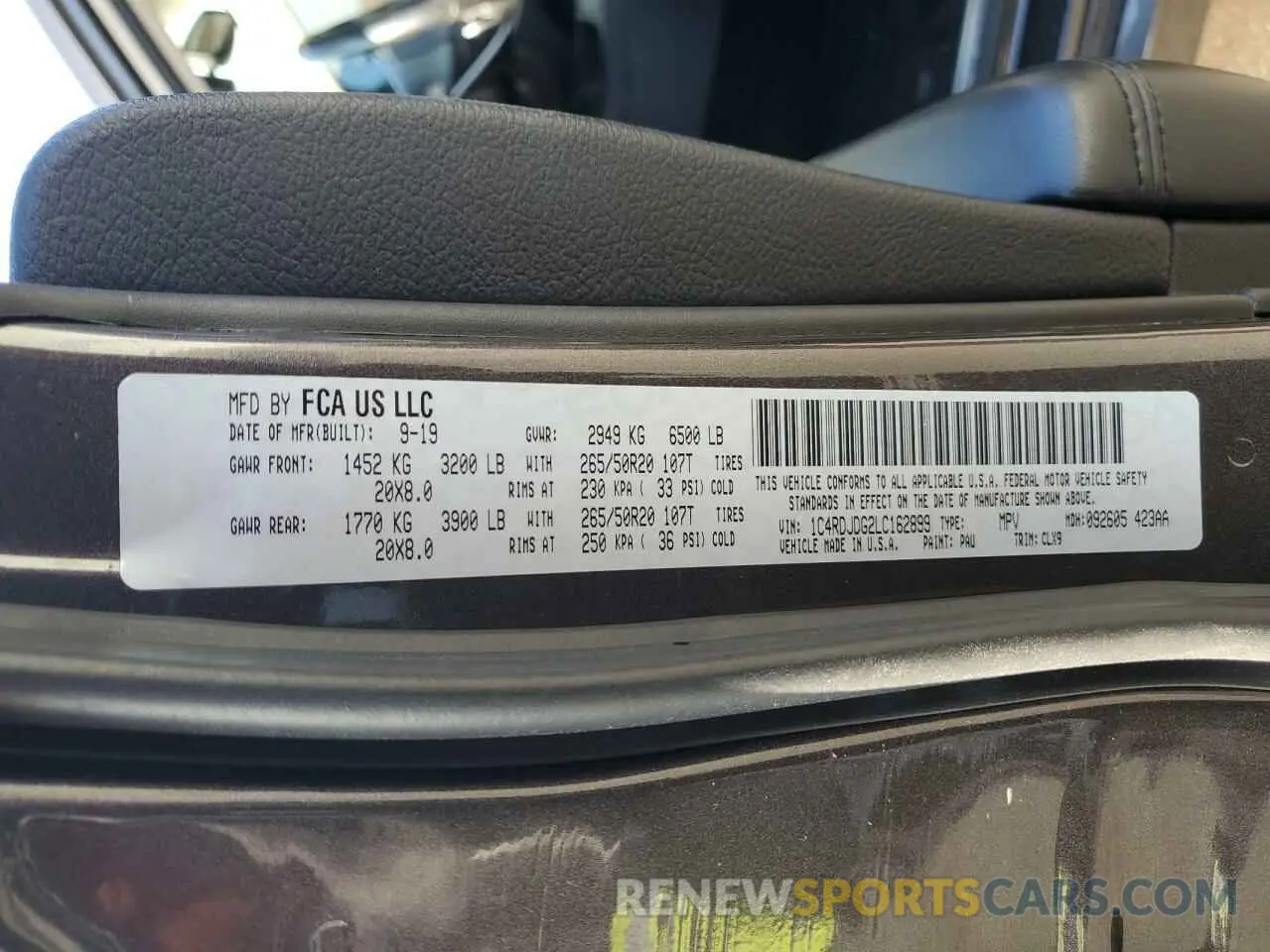 13 fotografías del automóvil dañado 1C4RDJDG2LC162899 DODGE DURANGO 2020