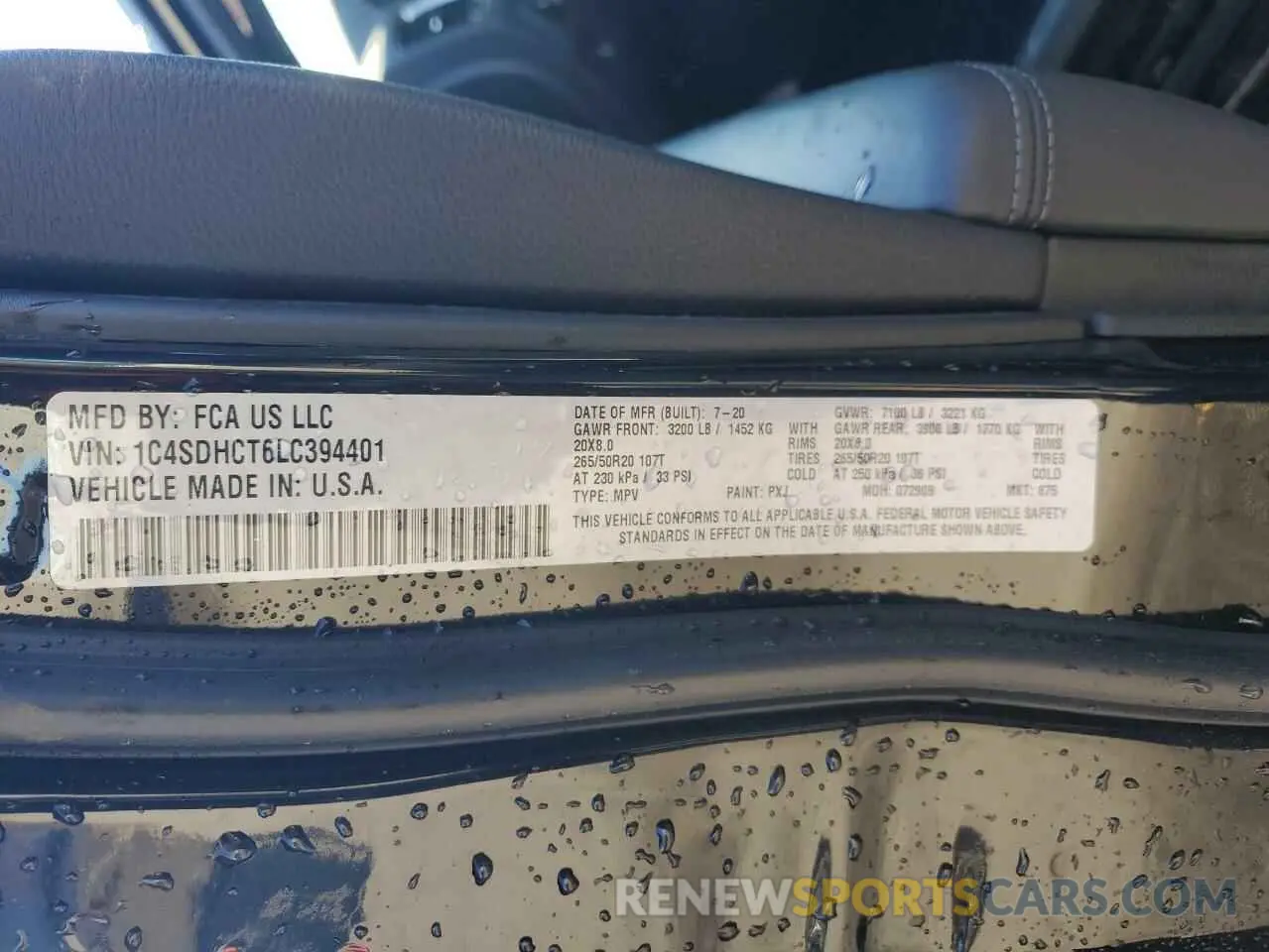 13 fotografías del automóvil dañado 1C4SDHCT6LC394401 DODGE DURANGO 2020