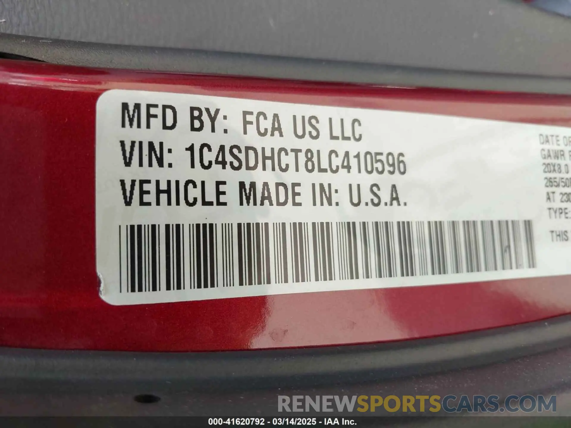 9 fotografías del automóvil dañado 1C4SDHCT8LC410596 DODGE DURANGO 2020