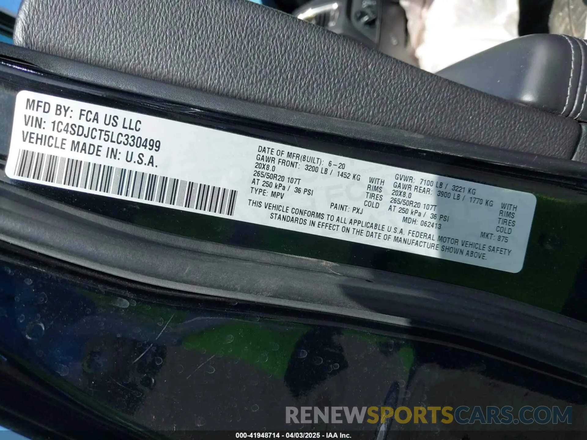 9 fotografías del automóvil dañado 1C4SDJCT5LC330499 DODGE DURANGO 2020