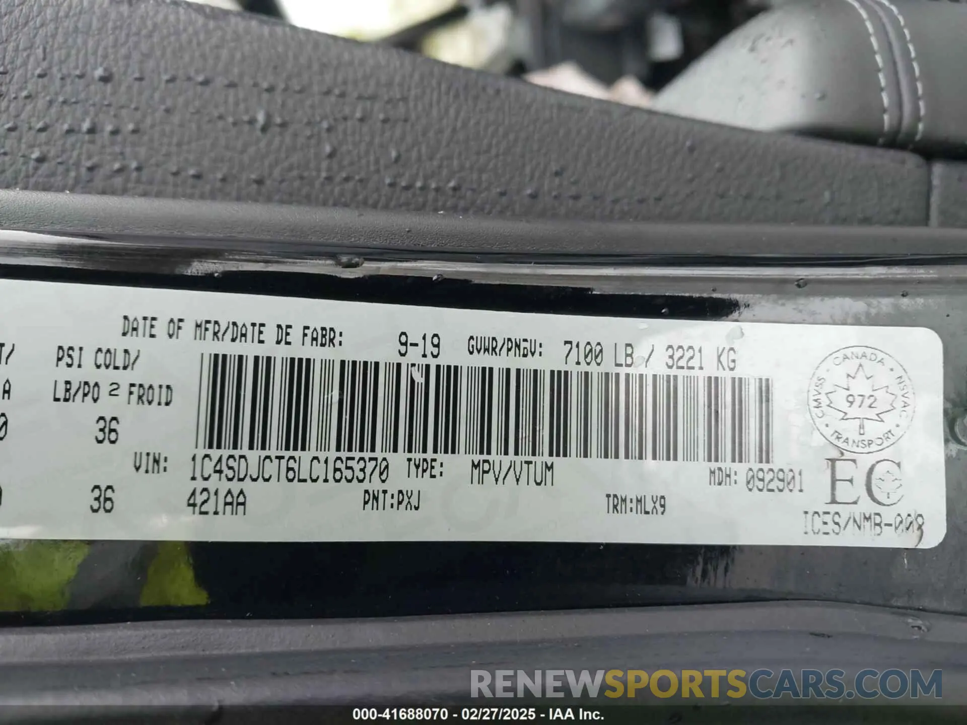 9 fotografías del automóvil dañado 1C4SDJCT6LC165370 DODGE DURANGO 2020