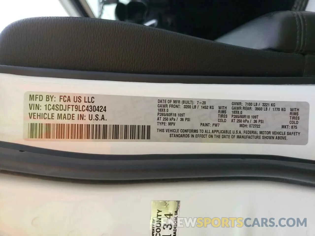 14 fotografías del automóvil dañado 1C4SDJFT9LC430424 DODGE DURANGO 2020