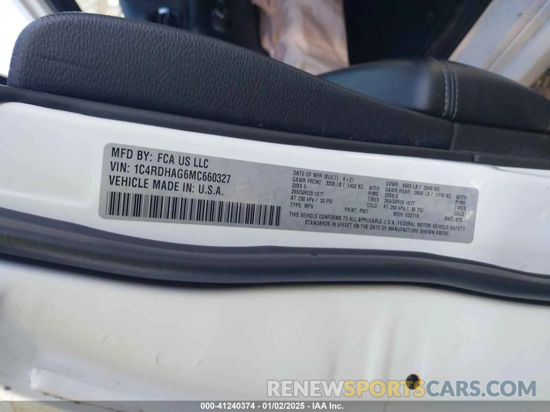 9 fotografías del automóvil dañado 1C4RDHAG6MC660327 DODGE DURANGO 2021