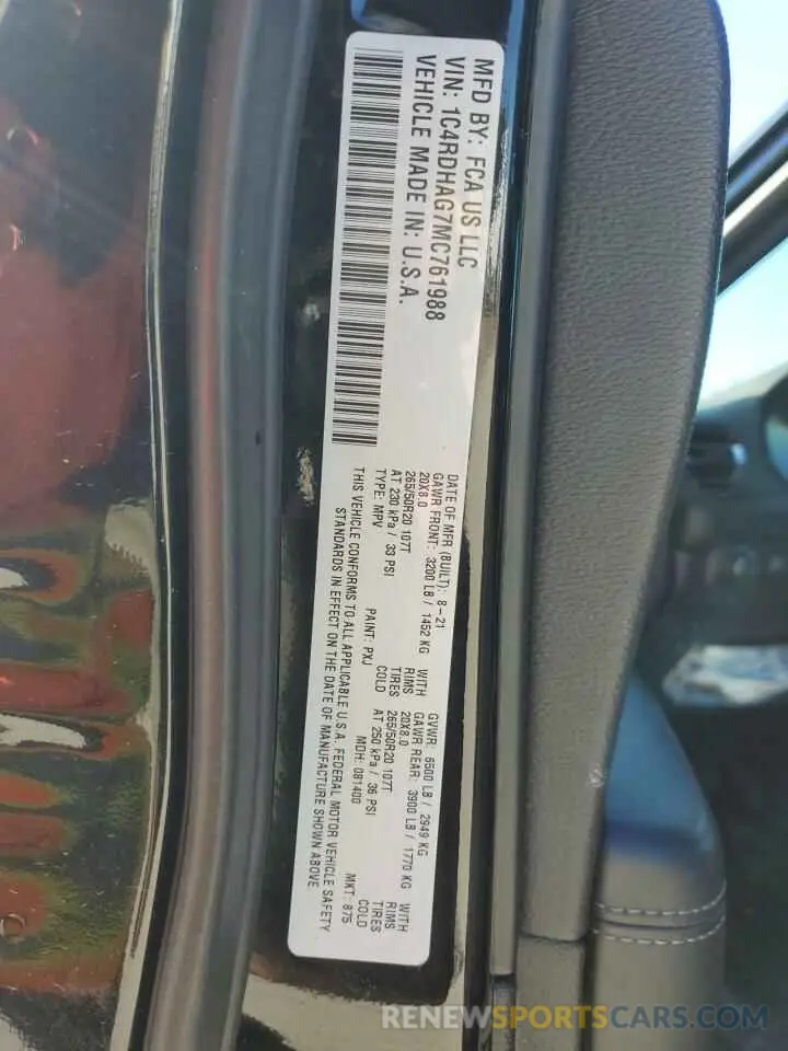 13 fotografías del automóvil dañado 1C4RDHAG7MC761988 DODGE DURANGO 2021