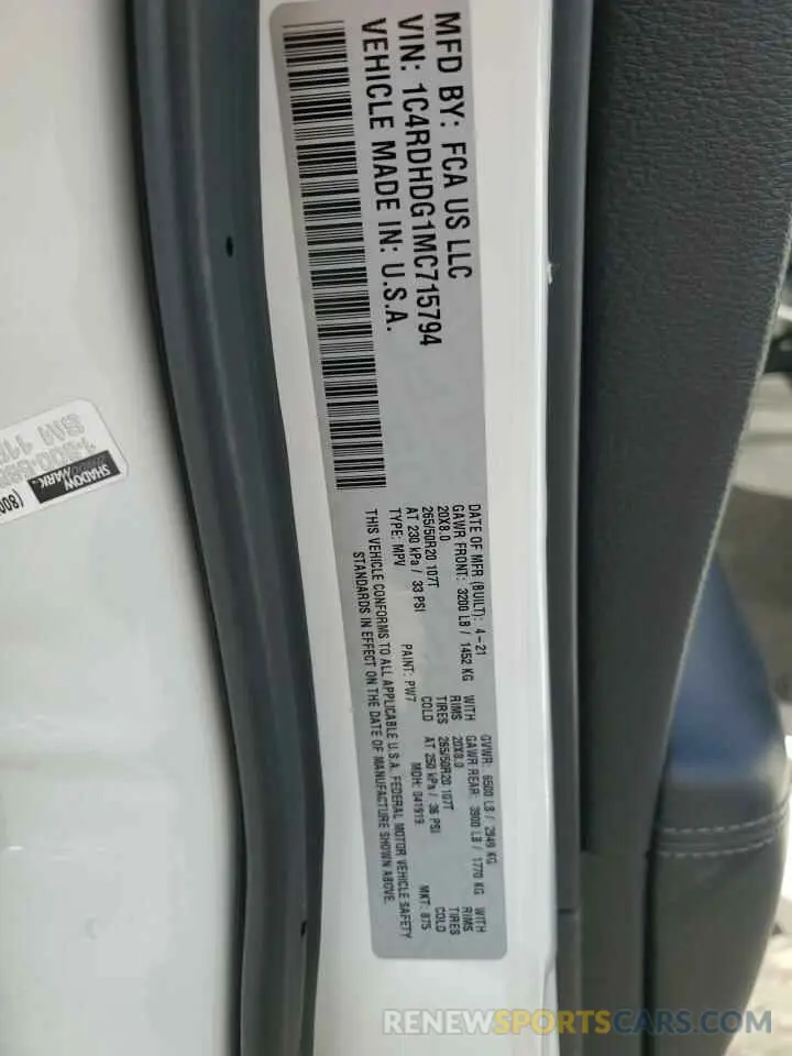 14 fotografías del automóvil dañado 1C4RDHDG1MC715794 DODGE DURANGO 2021