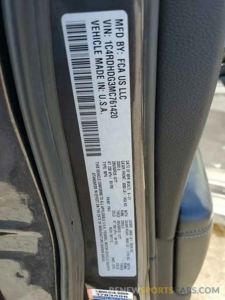 13 fotografías del automóvil dañado 1C4RDHDG3MC761420 DODGE DURANGO 2021