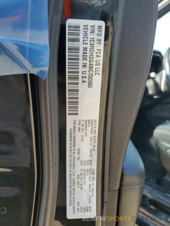13 fotografías del automóvil dañado 1C4RDHDG4MC750085 DODGE DURANGO 2021