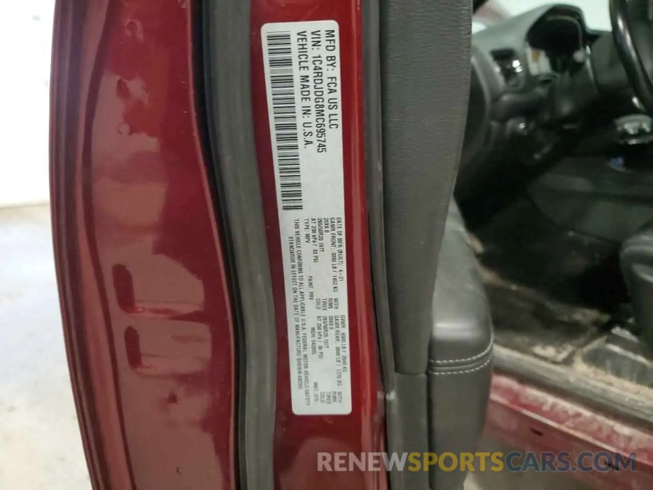 14 fotografías del automóvil dañado 1C4RDJDG8MC695745 DODGE DURANGO 2021