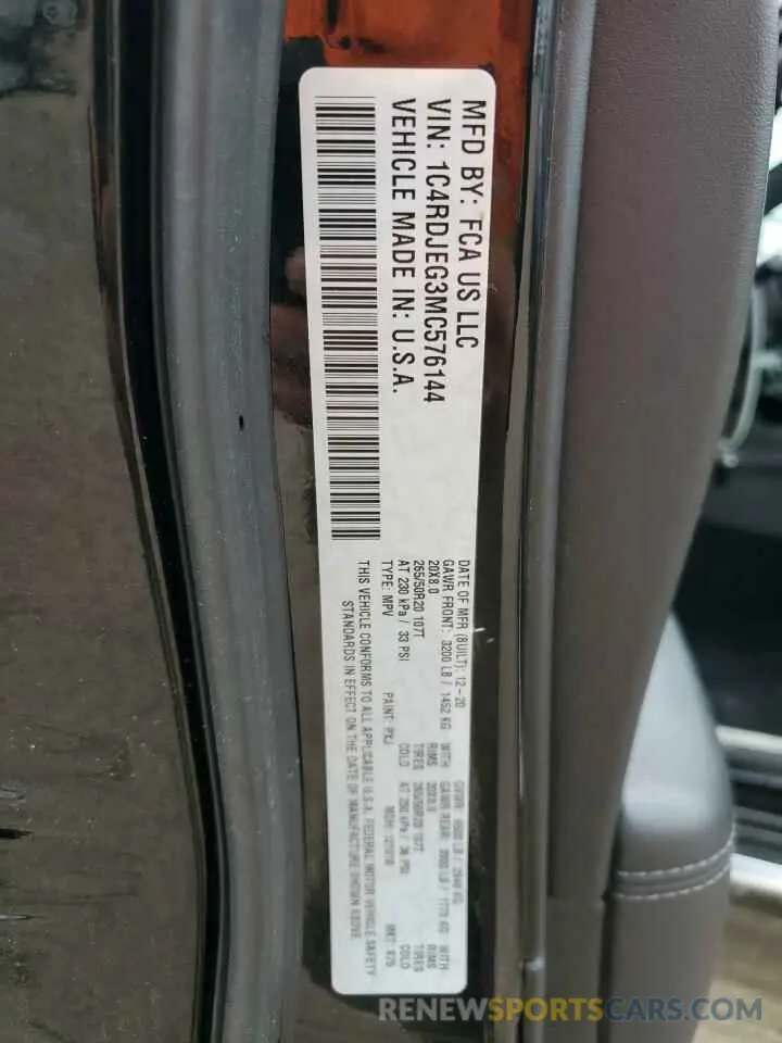 16 fotografías del automóvil dañado 1C4RDJEG3MC576144 DODGE DURANGO 2021