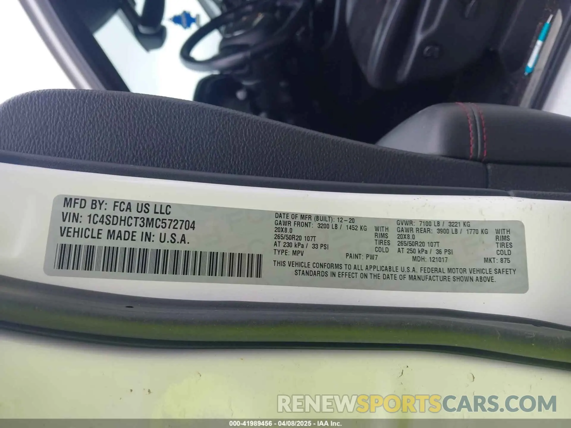 9 fotografías del automóvil dañado 1C4SDHCT3MC572704 DODGE DURANGO 2021