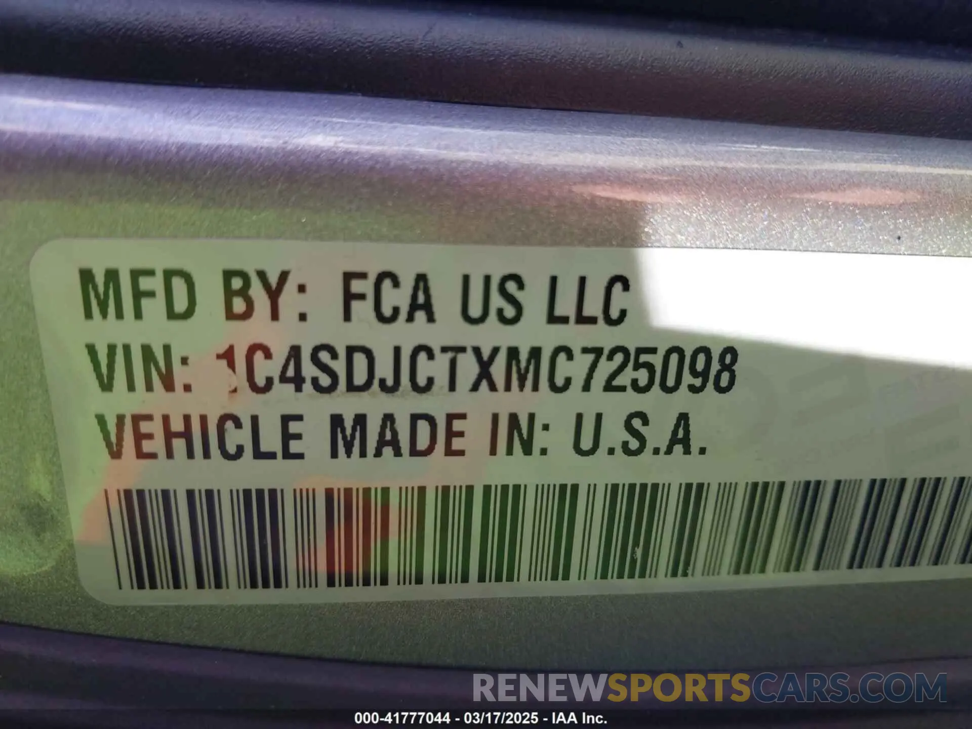 9 fotografías del automóvil dañado 1C4SDJCTXMC725098 DODGE DURANGO 2021