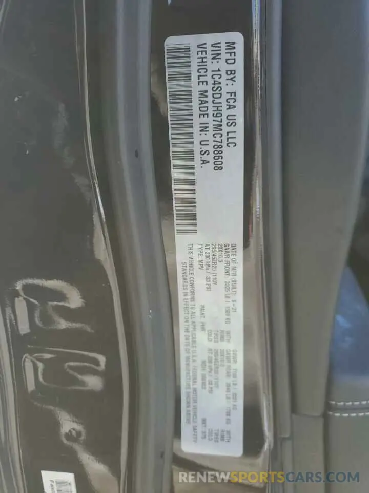 13 fotografías del automóvil dañado 1C4SDJH97MC788608 DODGE DURANGO 2021