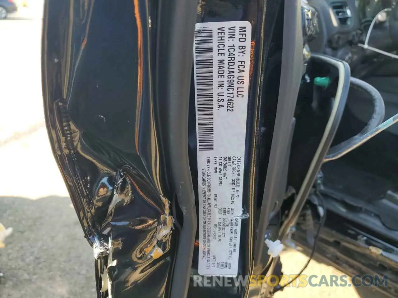 12 fotografías del automóvil dañado 1C4RDJAG9NC174622 DODGE DURANGO 2022