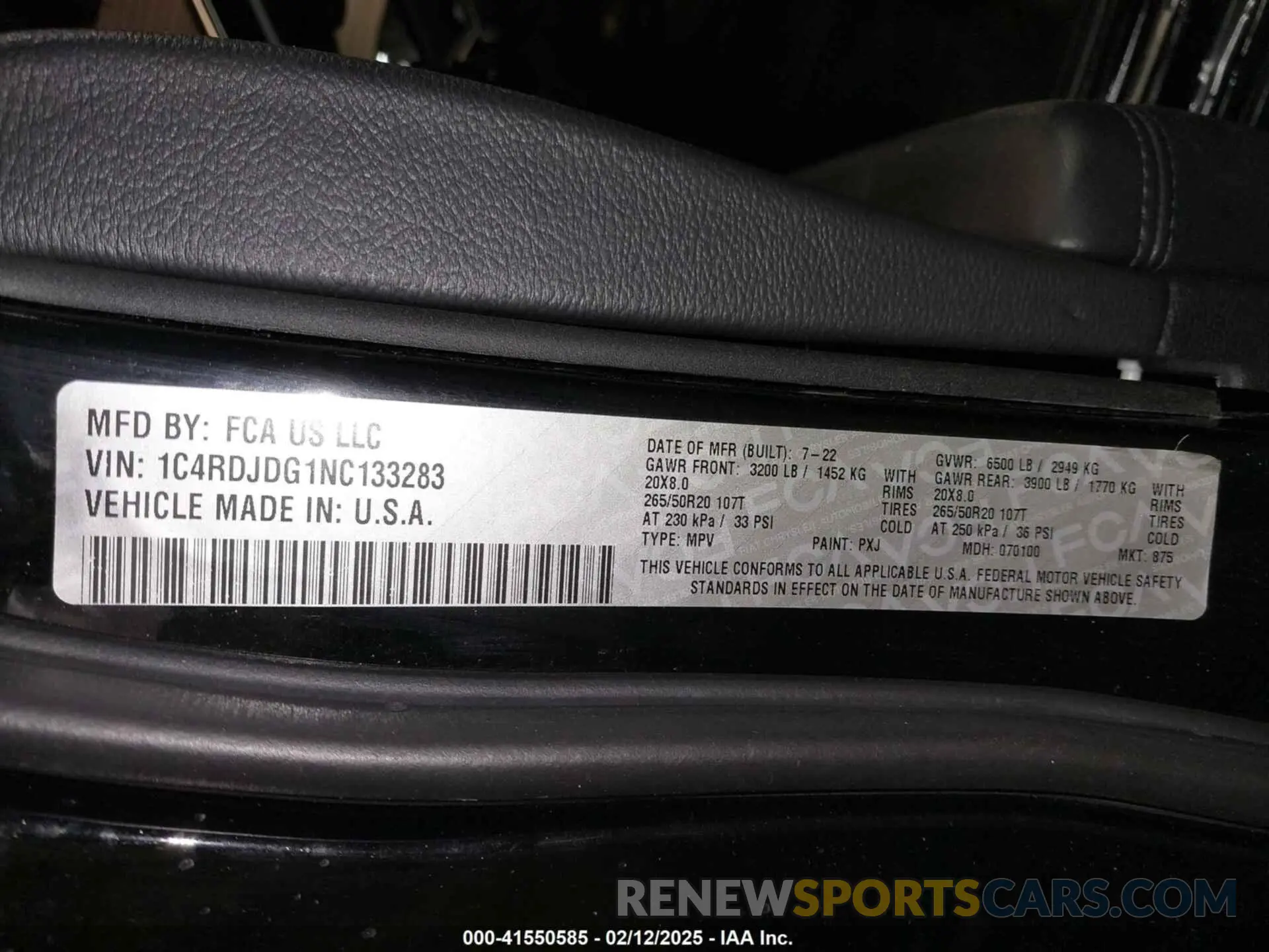 9 fotografías del automóvil dañado 1C4RDJDG1NC133283 DODGE DURANGO 2022