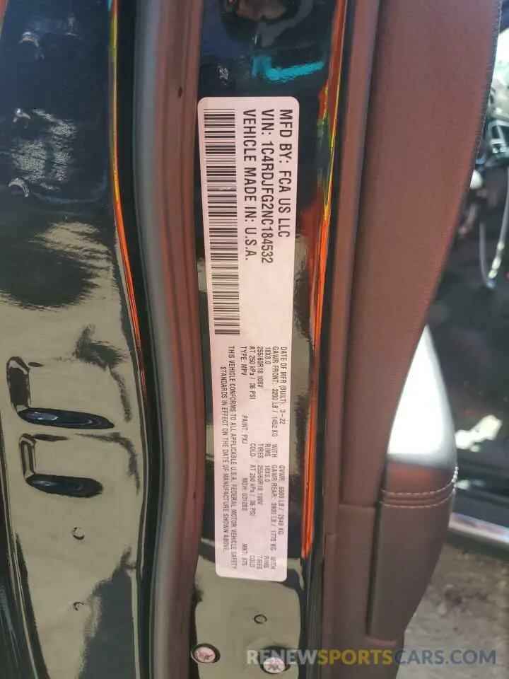 13 fotografías del automóvil dañado 1C4RDJFG2NC184532 DODGE DURANGO 2022