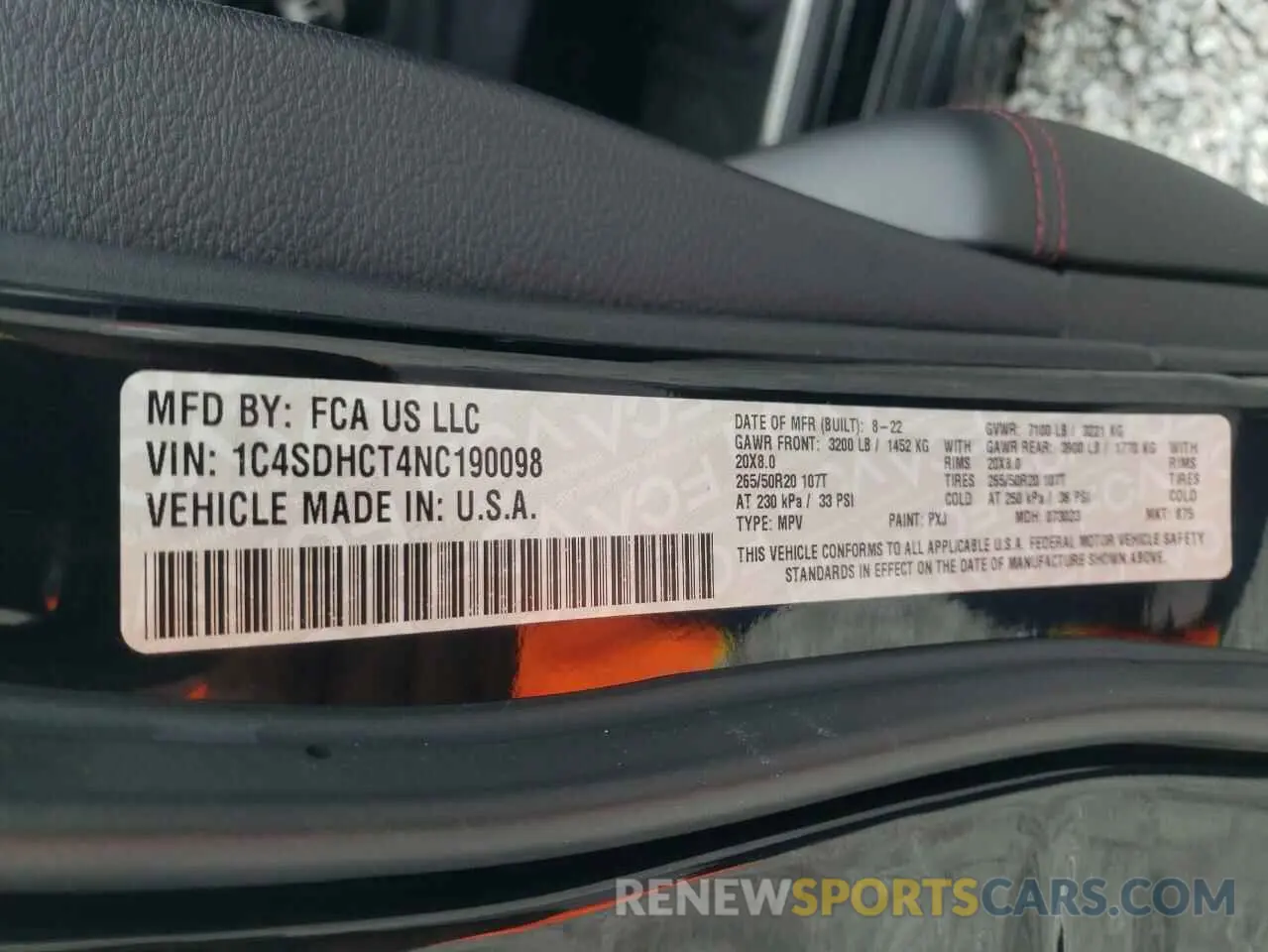 15 fotografías del automóvil dañado 1C4SDHCT4NC190098 DODGE DURANGO 2022