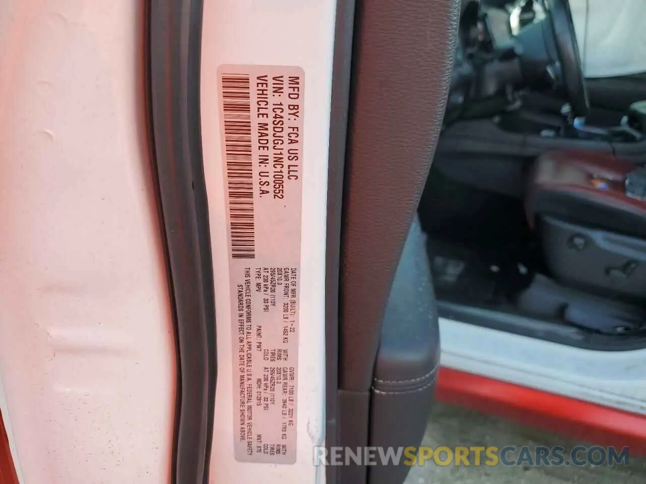 14 fotografías del automóvil dañado 1C4SDJGJ1NC100552 DODGE DURANGO 2022