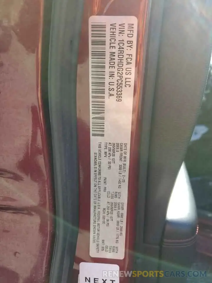 13 fotografías del automóvil dañado 1C4RDHDG2PC553369 DODGE DURANGO 2023