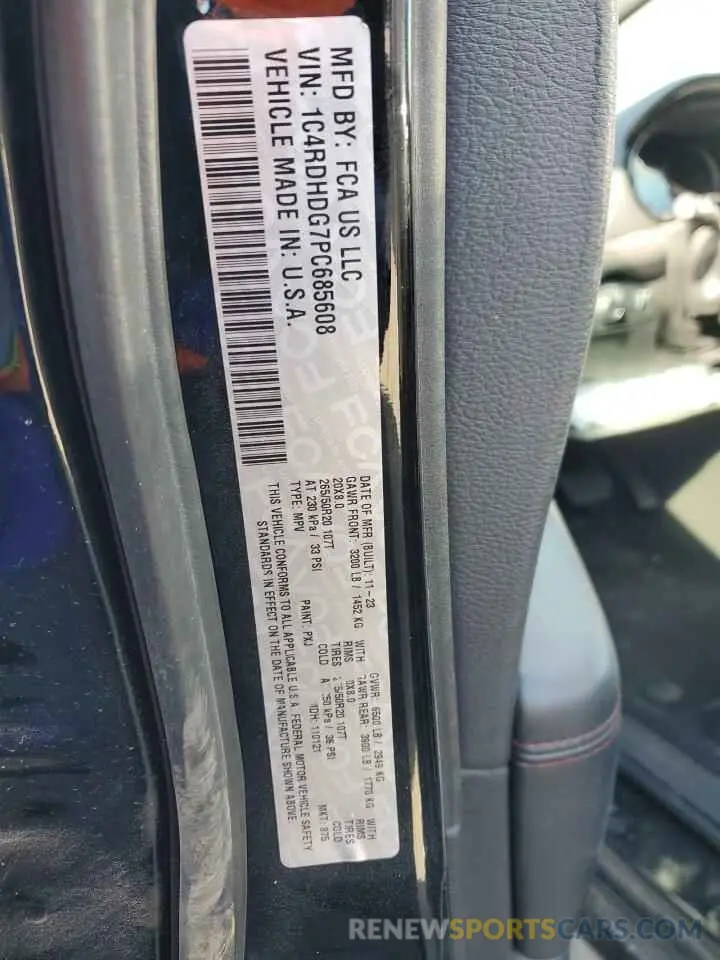 13 fotografías del automóvil dañado 1C4RDHDG7PC685608 DODGE DURANGO 2023