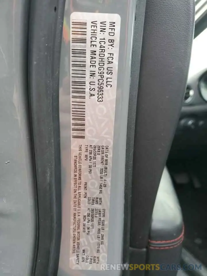 14 fotografías del automóvil dañado 1C4RDHDG9PC596333 DODGE DURANGO 2023
