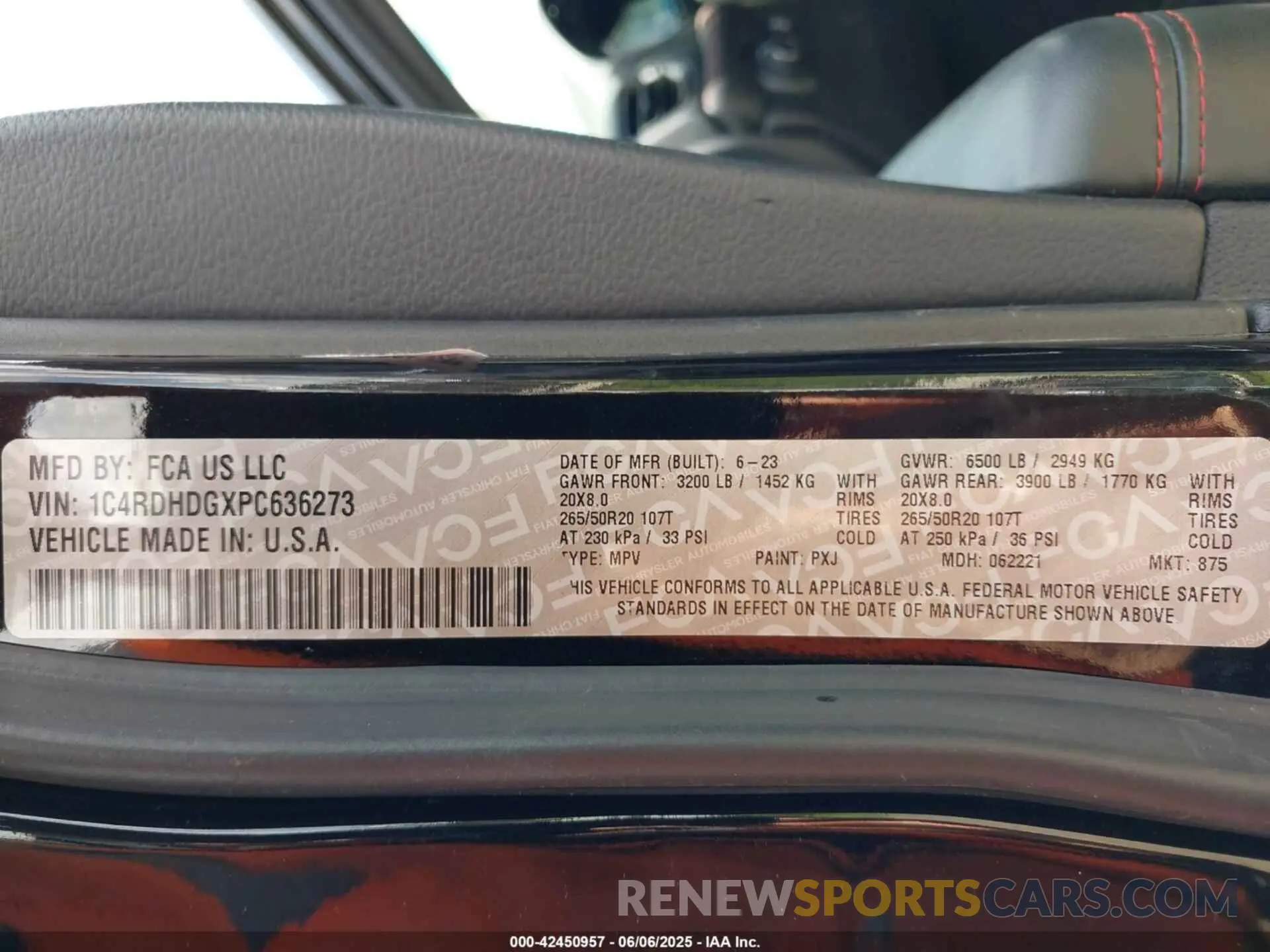9 fotografías del automóvil dañado 1C4RDHDGXPC636273 DODGE DURANGO 2023