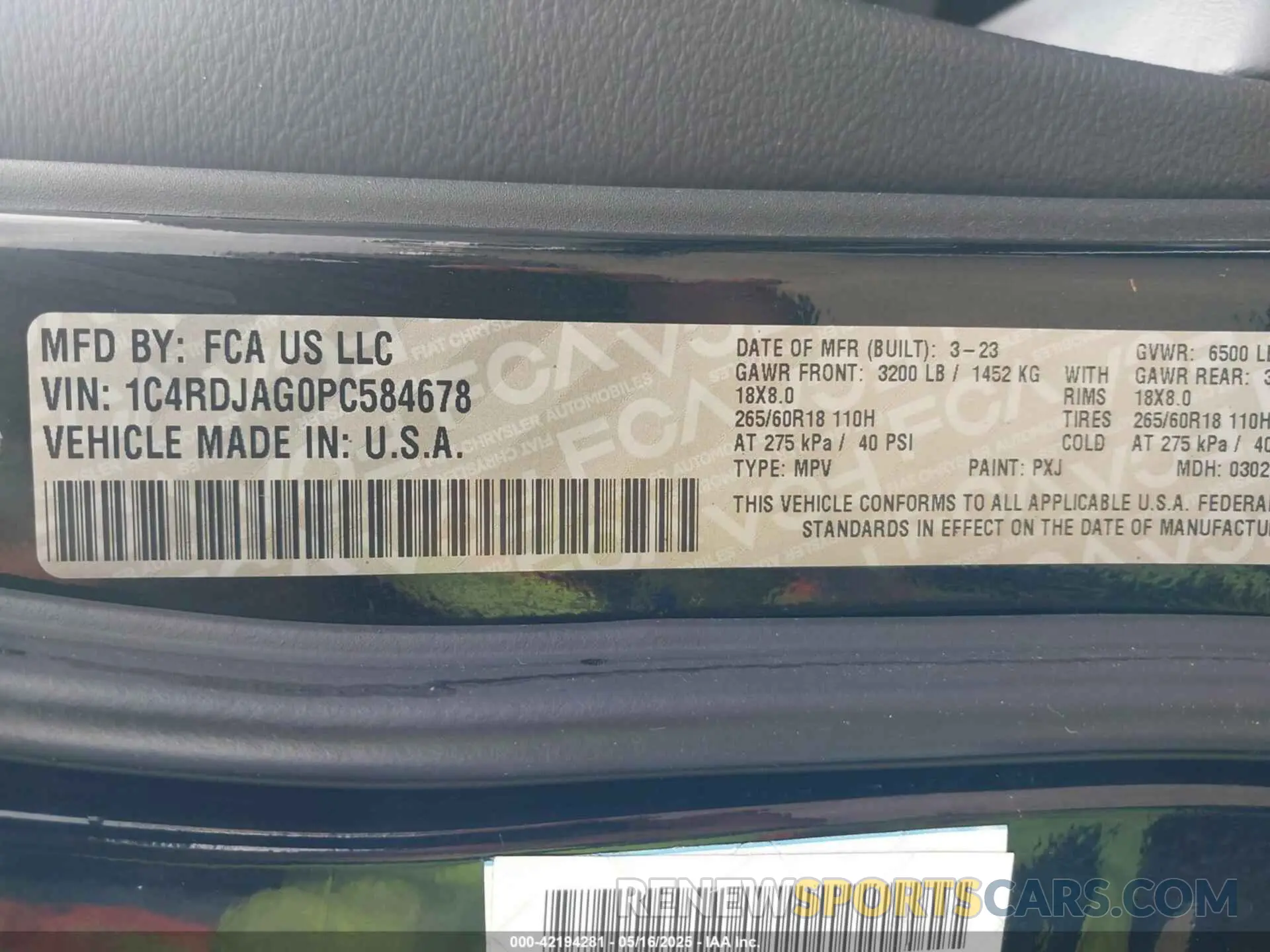 9 fotografías del automóvil dañado 1C4RDJAG0PC584678 DODGE DURANGO 2023