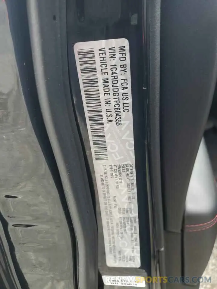 13 fotografías del automóvil dañado 1C4RDJDG7PC604355 DODGE DURANGO 2023