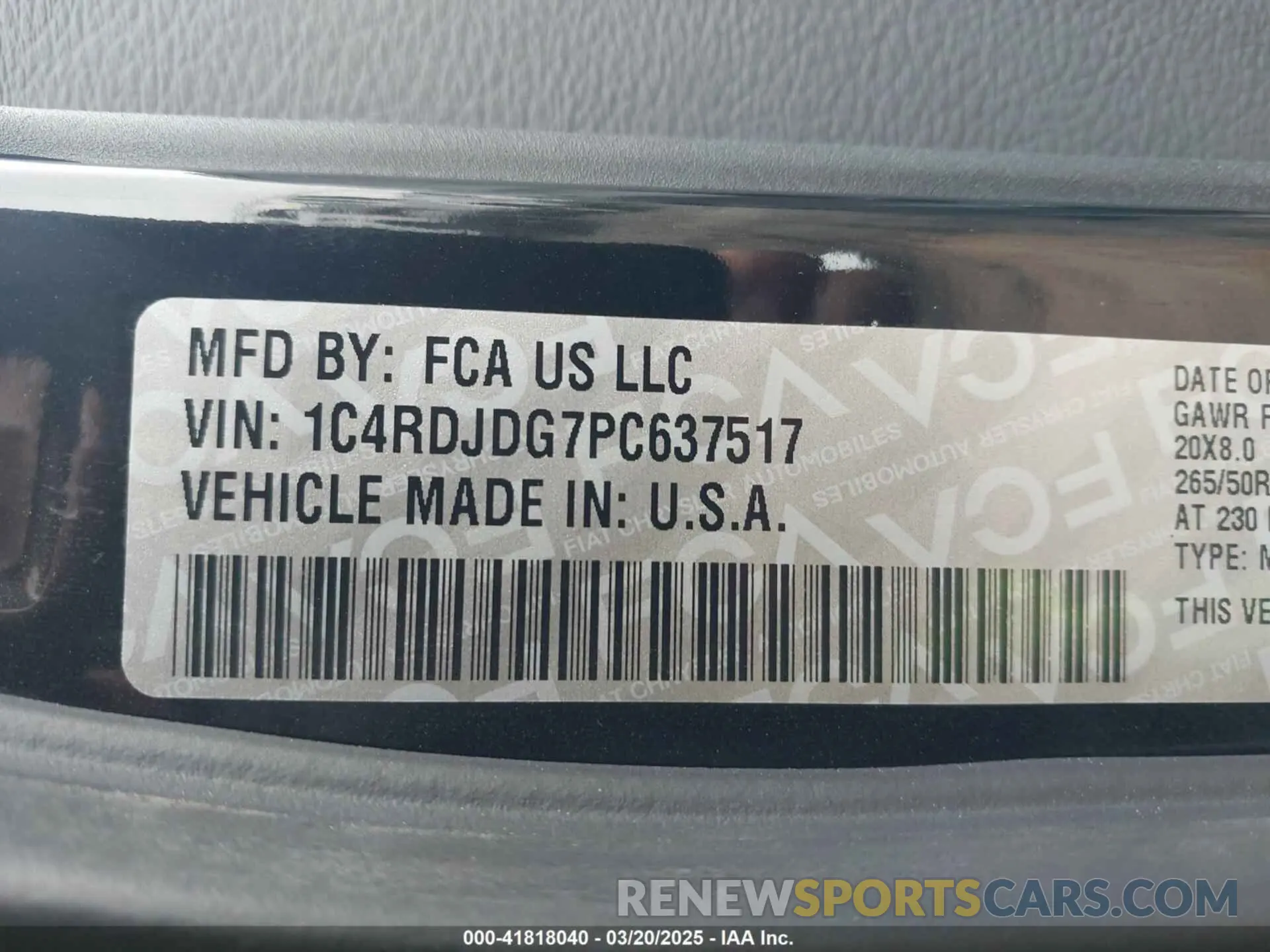 9 fotografías del automóvil dañado 1C4RDJDG7PC637517 DODGE DURANGO 2023
