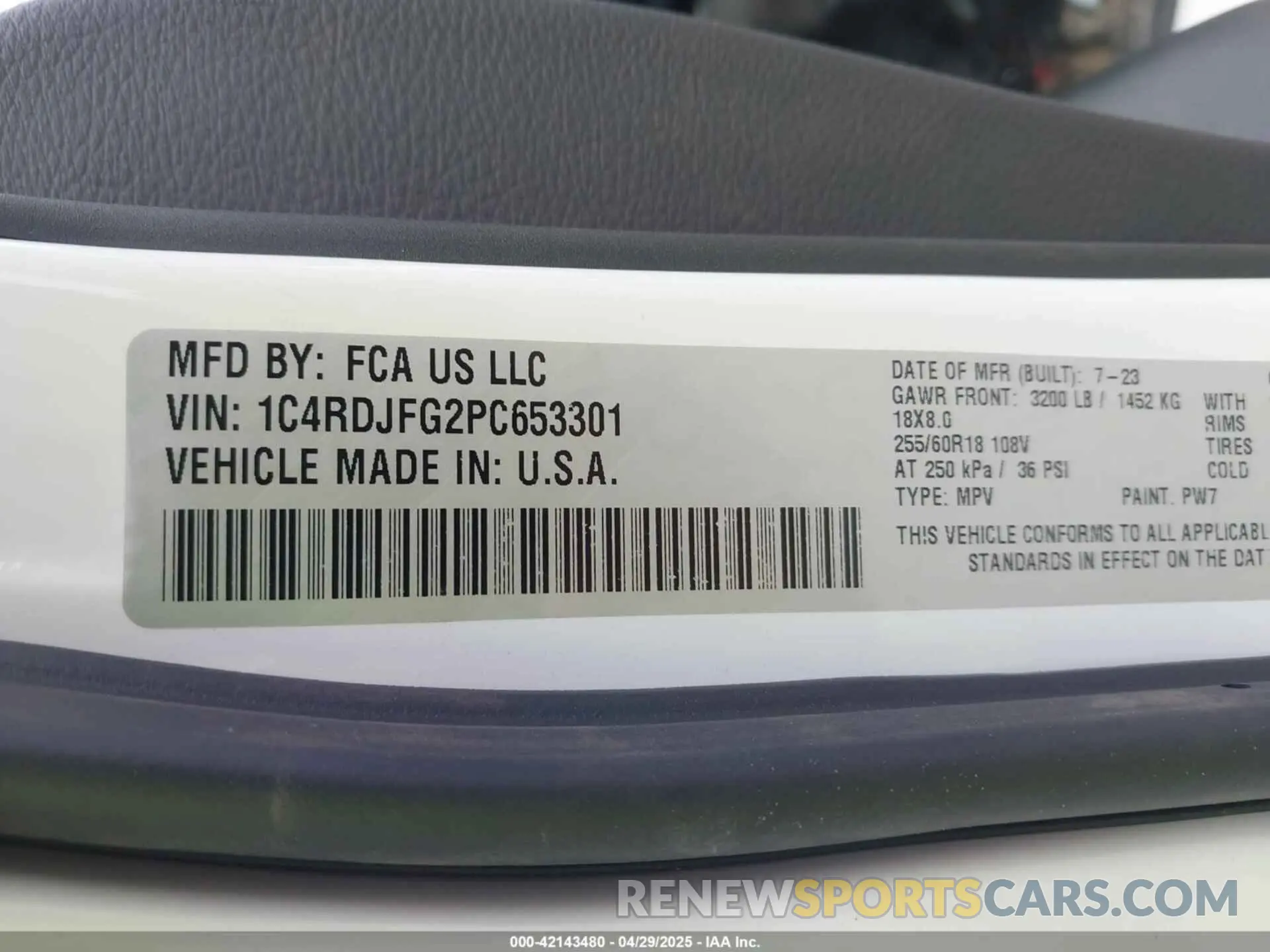 9 fotografías del automóvil dañado 1C4RDJFG2PC653301 DODGE DURANGO 2023