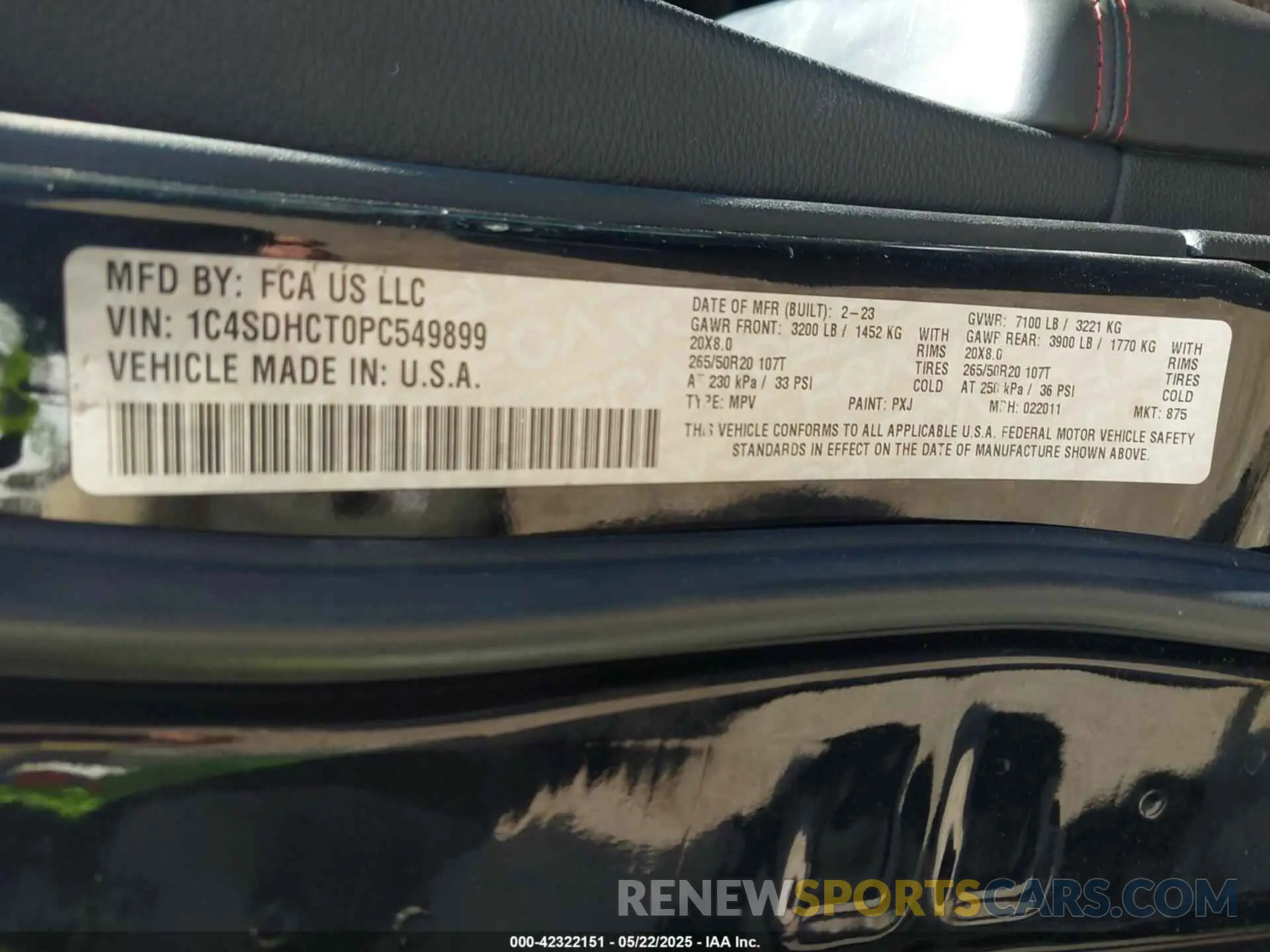 9 fotografías del automóvil dañado 1C4SDHCT0PC549899 DODGE DURANGO 2023
