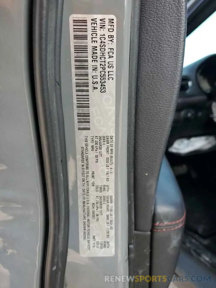 14 fotografías del automóvil dañado 1C4SDHCT2PC553453 DODGE DURANGO 2023