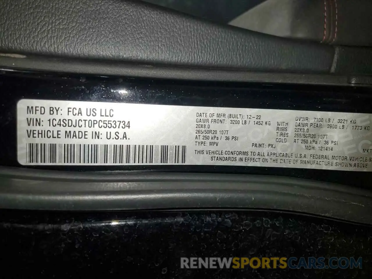 14 fotografías del automóvil dañado 1C4SDJCT0PC553734 DODGE DURANGO 2023