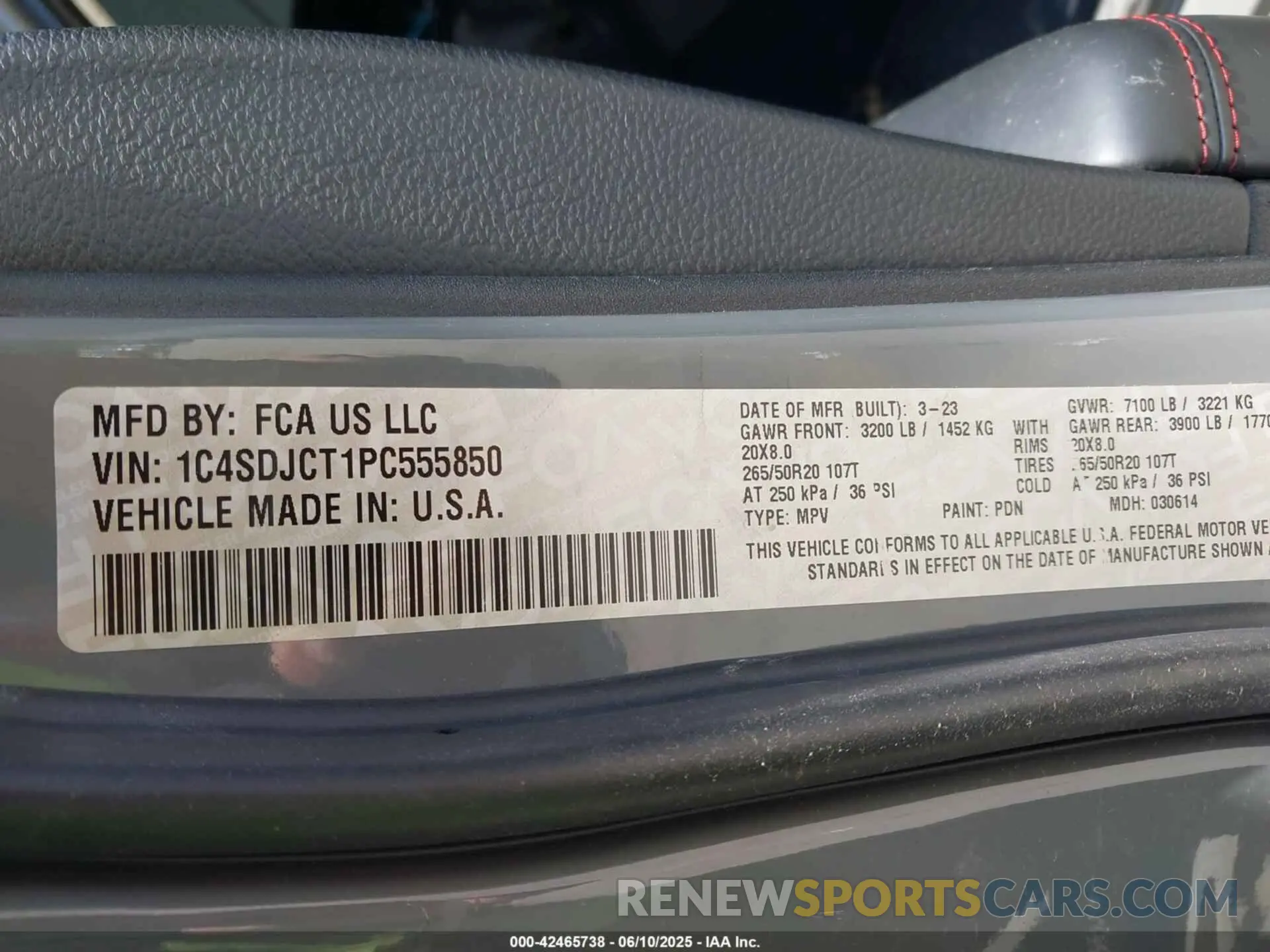 9 fotografías del automóvil dañado 1C4SDJCT1PC555850 DODGE DURANGO 2023