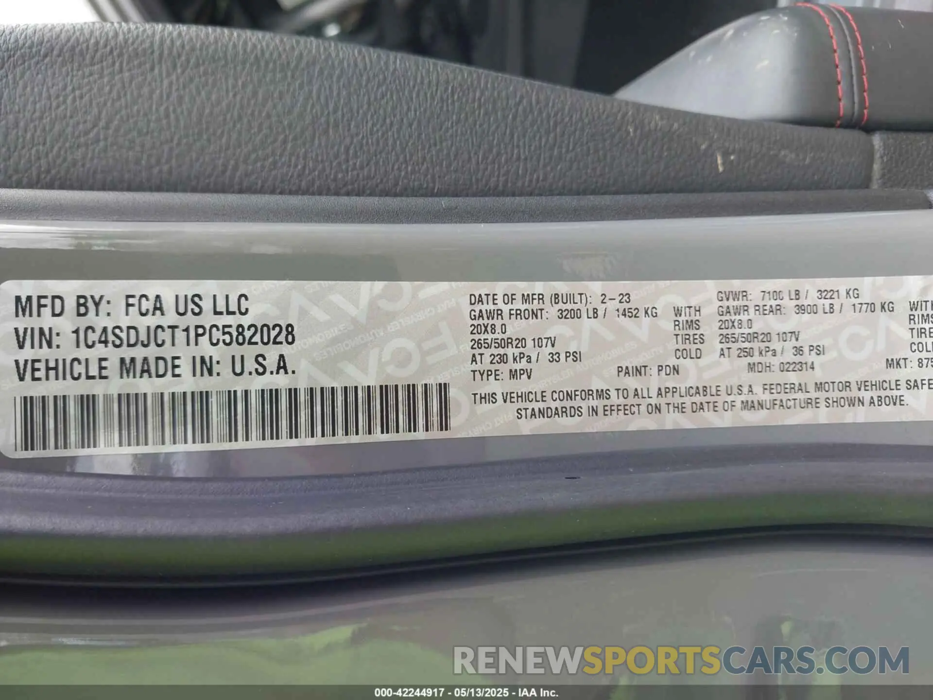9 fotografías del automóvil dañado 1C4SDJCT1PC582028 DODGE DURANGO 2023