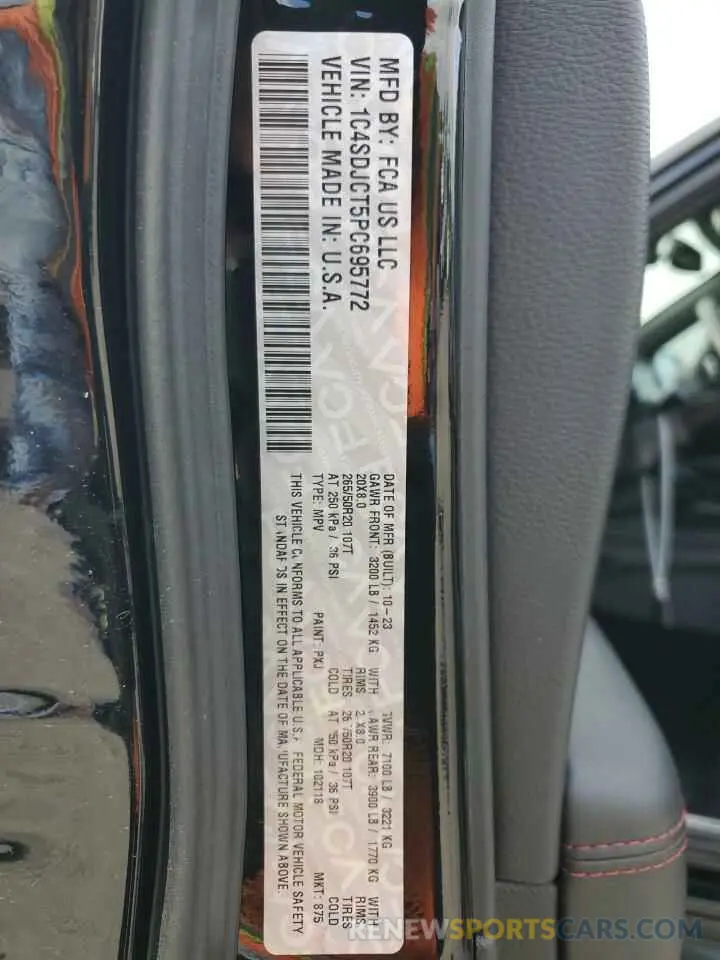 14 fotografías del automóvil dañado 1C4SDJCT5PC695772 DODGE DURANGO 2023
