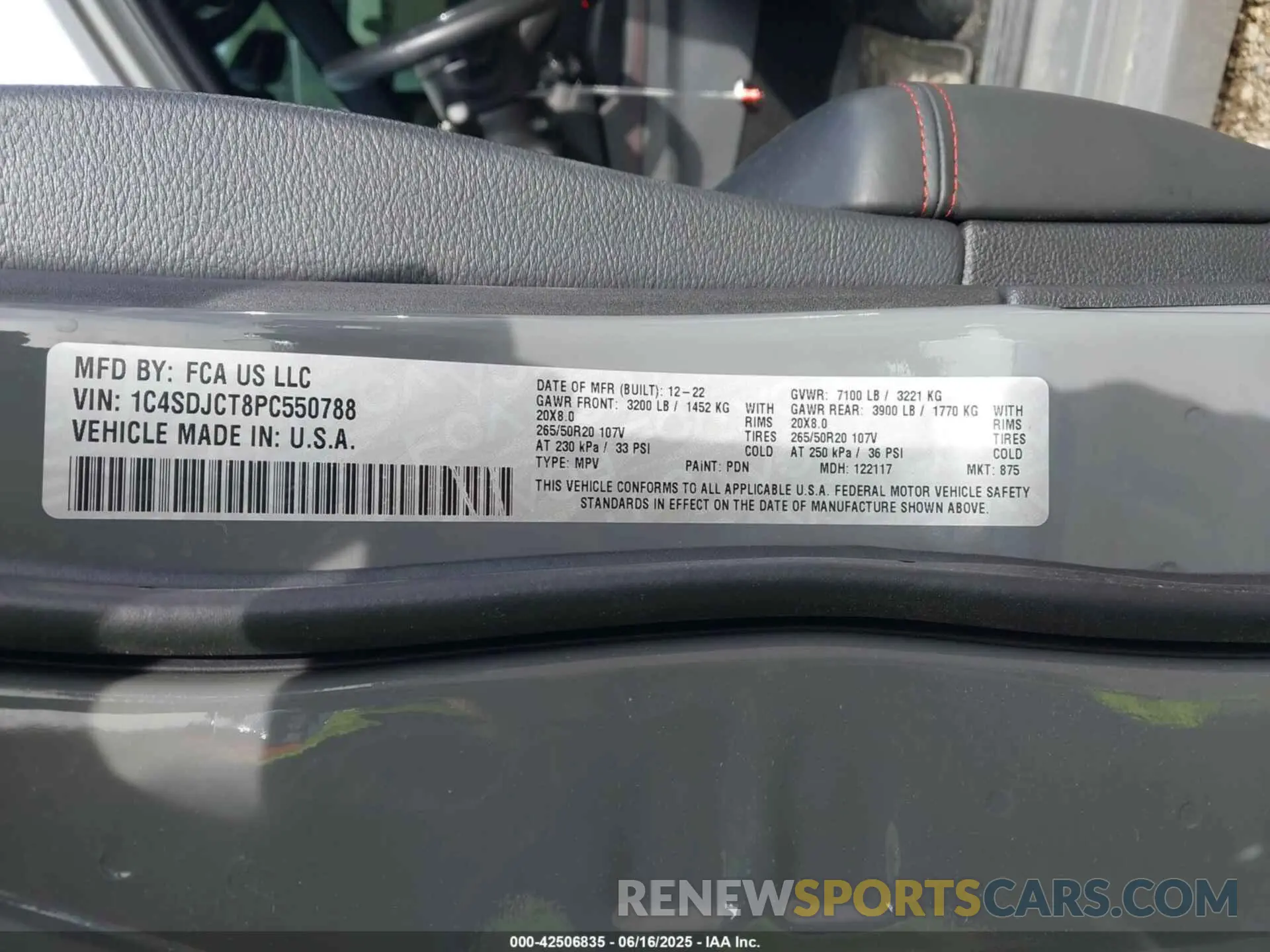 9 fotografías del automóvil dañado 1C4SDJCT8PC550788 DODGE DURANGO 2023